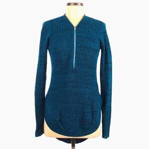 Guess Top Tunic Sweater Blue Long Sleeve Quarter Zip High Low Knit Women's Small
